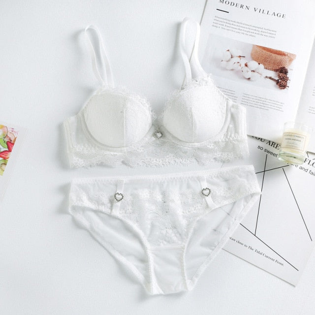 Sexy Eyelash Lace Push Up Bra and Panties Set - FabFemina