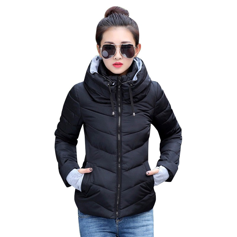 Women's Parkas Thicken Outerwear Solid Hooded Warm Jackets - FabFemina