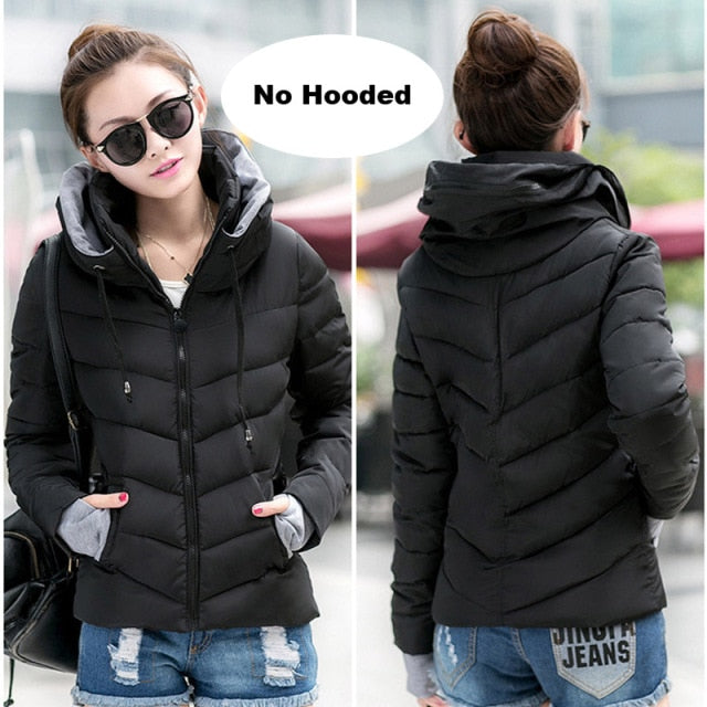 Women's Parkas Thicken Outerwear Solid Hooded Warm Jackets - FabFemina