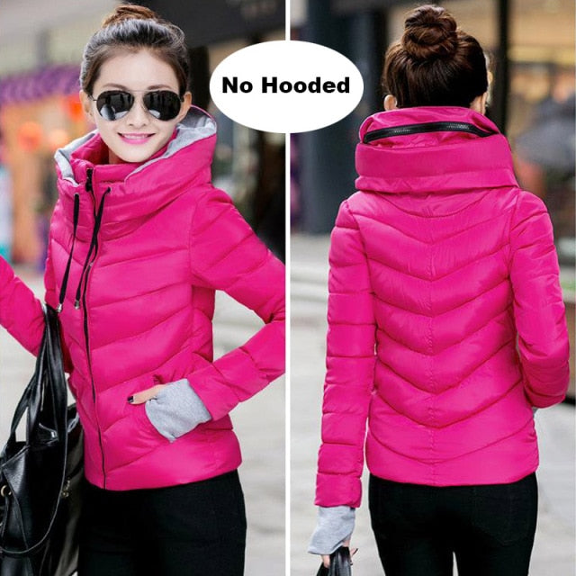 Women's Parkas Thicken Outerwear Solid Hooded Warm Jackets - FabFemina