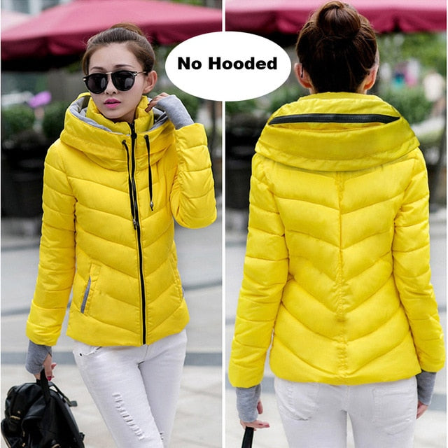 Women's Parkas Thicken Outerwear Solid Hooded Warm Jackets - FabFemina