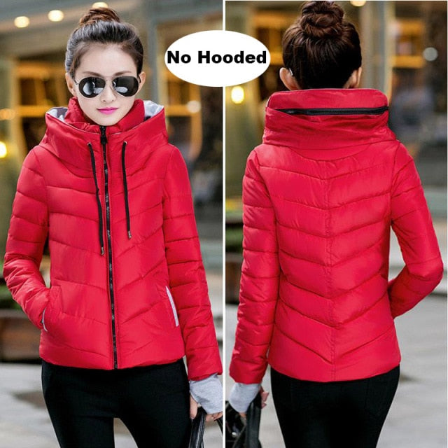 Women's Parkas Thicken Outerwear Solid Hooded Warm Jackets - FabFemina