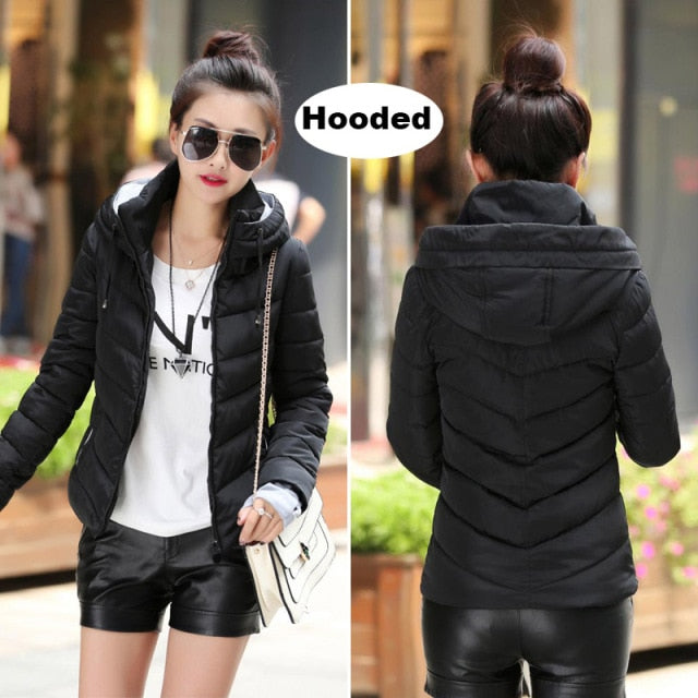 Women's Parkas Thicken Outerwear Solid Hooded Warm Jackets - FabFemina
