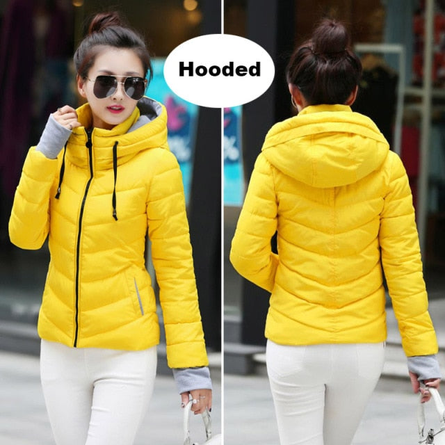 Women's Parkas Thicken Outerwear Solid Hooded Warm Jackets - FabFemina
