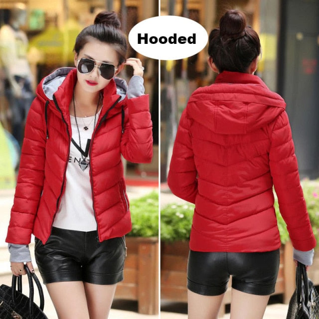 Women's Parkas Thicken Outerwear Solid Hooded Warm Jackets - FabFemina