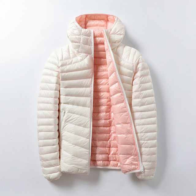 Women's Ultra Light Hooded Two Side Reversible Warm Jacket - FabFemina