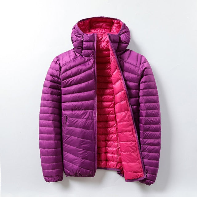 Women's Ultra Light Hooded Two Side Reversible Warm Jacket - FabFemina