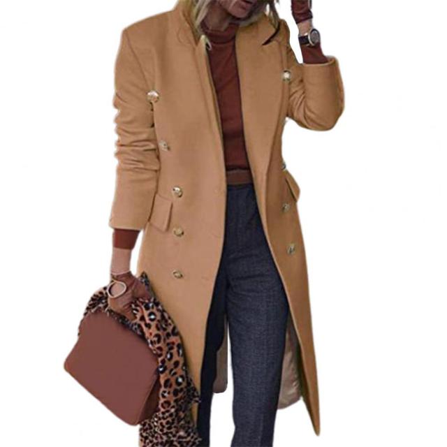 Lapel Wool Solid Blends Long Coat for Women - FabFemina