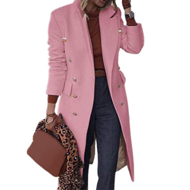 Lapel Wool Solid Blends Long Coat for Women - FabFemina