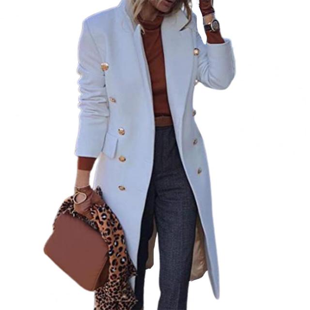 Lapel Wool Solid Blends Long Coat for Women - FabFemina