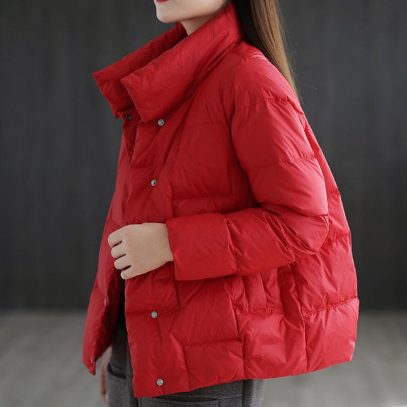 New Collar Solid Color Down Cotton-padded Jacket for Women - FabFemina