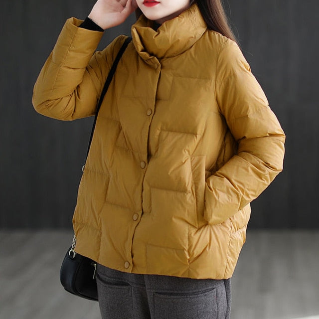 New Collar Solid Color Down Cotton-padded Jacket for Women - FabFemina