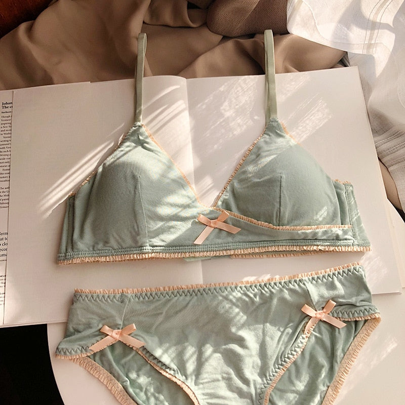 Cotton Wire Free Soft Cup Push Up Bra Panties Set - FabFemina