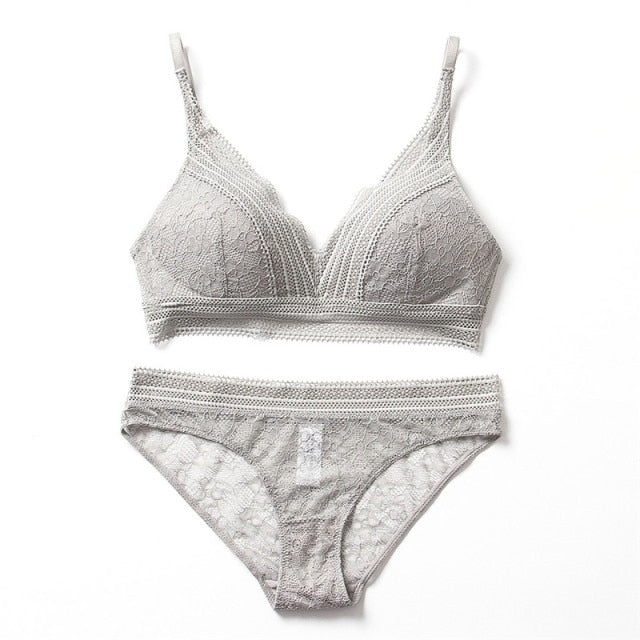 Sexy Lace Women Ultra-thin Comfortable Push Up Bra Panties Set - FabFemina