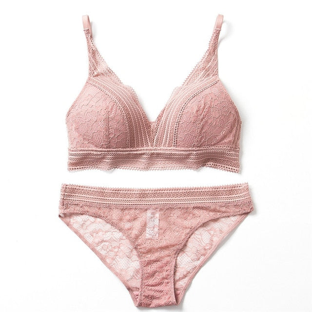 Sexy Lace Women Ultra-thin Comfortable Push Up Bra Panties Set - FabFemina