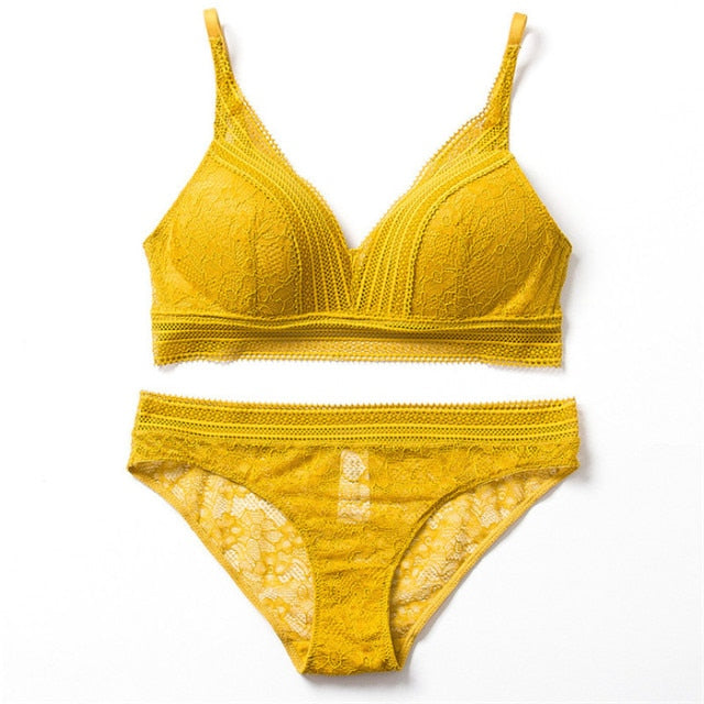Sexy Lace Women Ultra-thin Comfortable Push Up Bra Panties Set - FabFemina