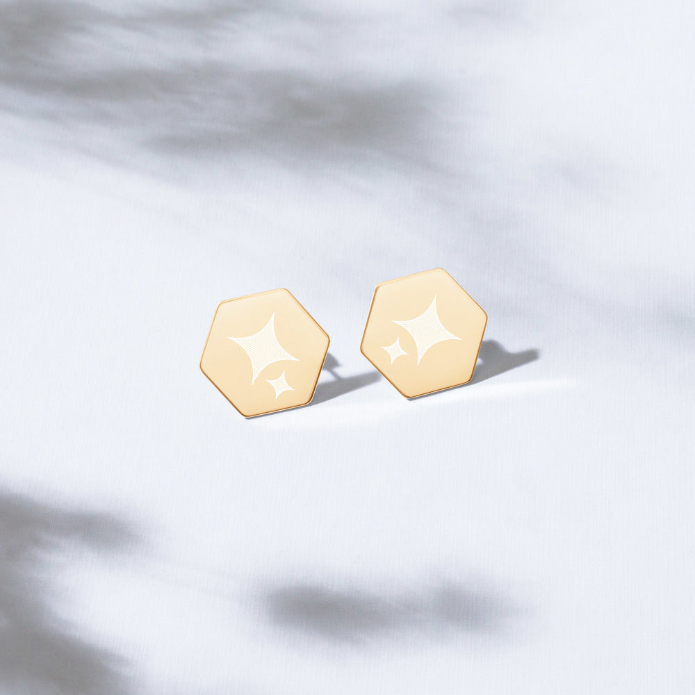 Sterling Silver Hexagon Stud Earrings - FabFemina
