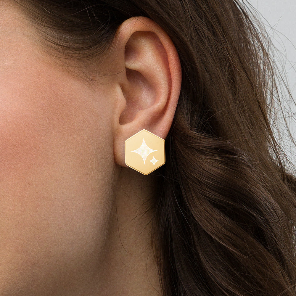 Sterling Silver Hexagon Stud Earrings - FabFemina