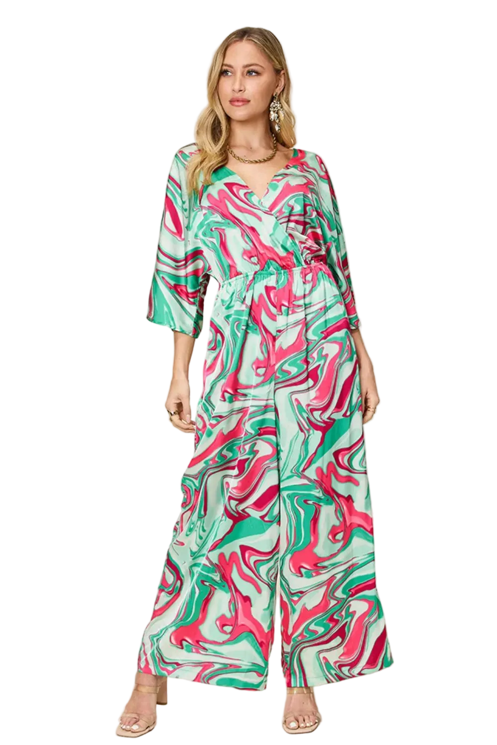 Double Take Full Size Half Sleeve Wide Leg Jumpsuit - FabFemina