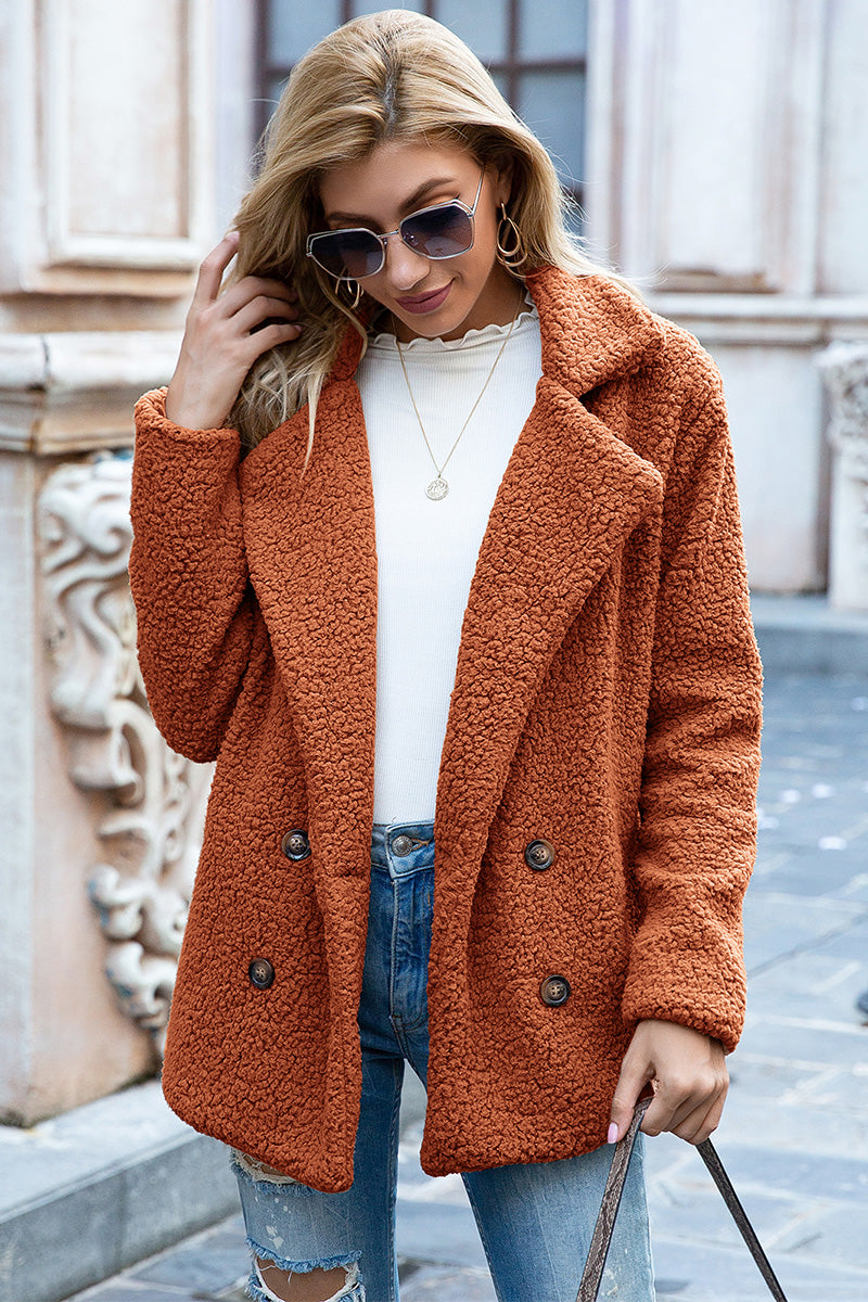 Ivy Lane Full Size Lapel Collar Sherpa Coat - FabFemina
