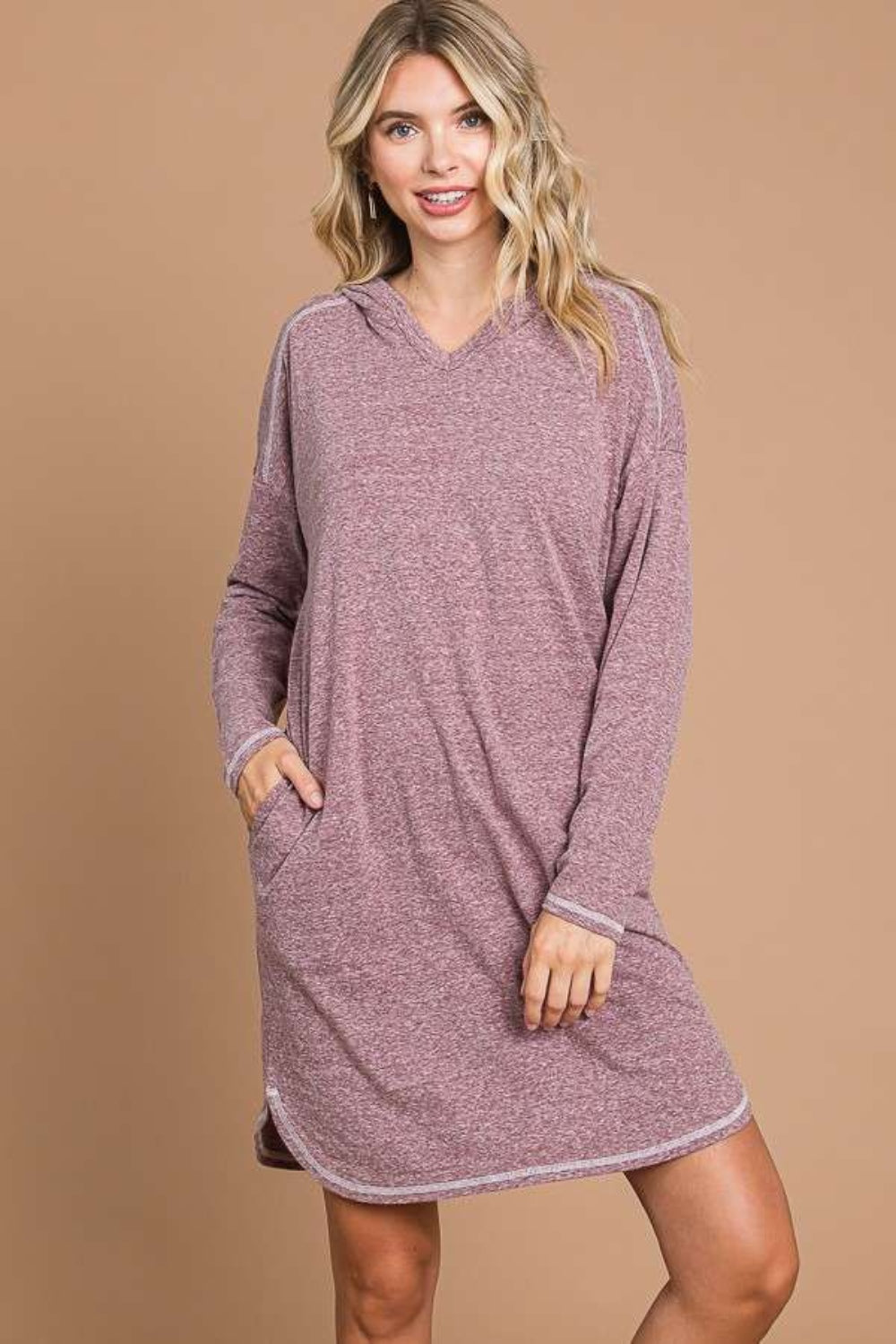 Culture Code Full Size Hooded Long Sleeve Sweater Dress - FabFemina