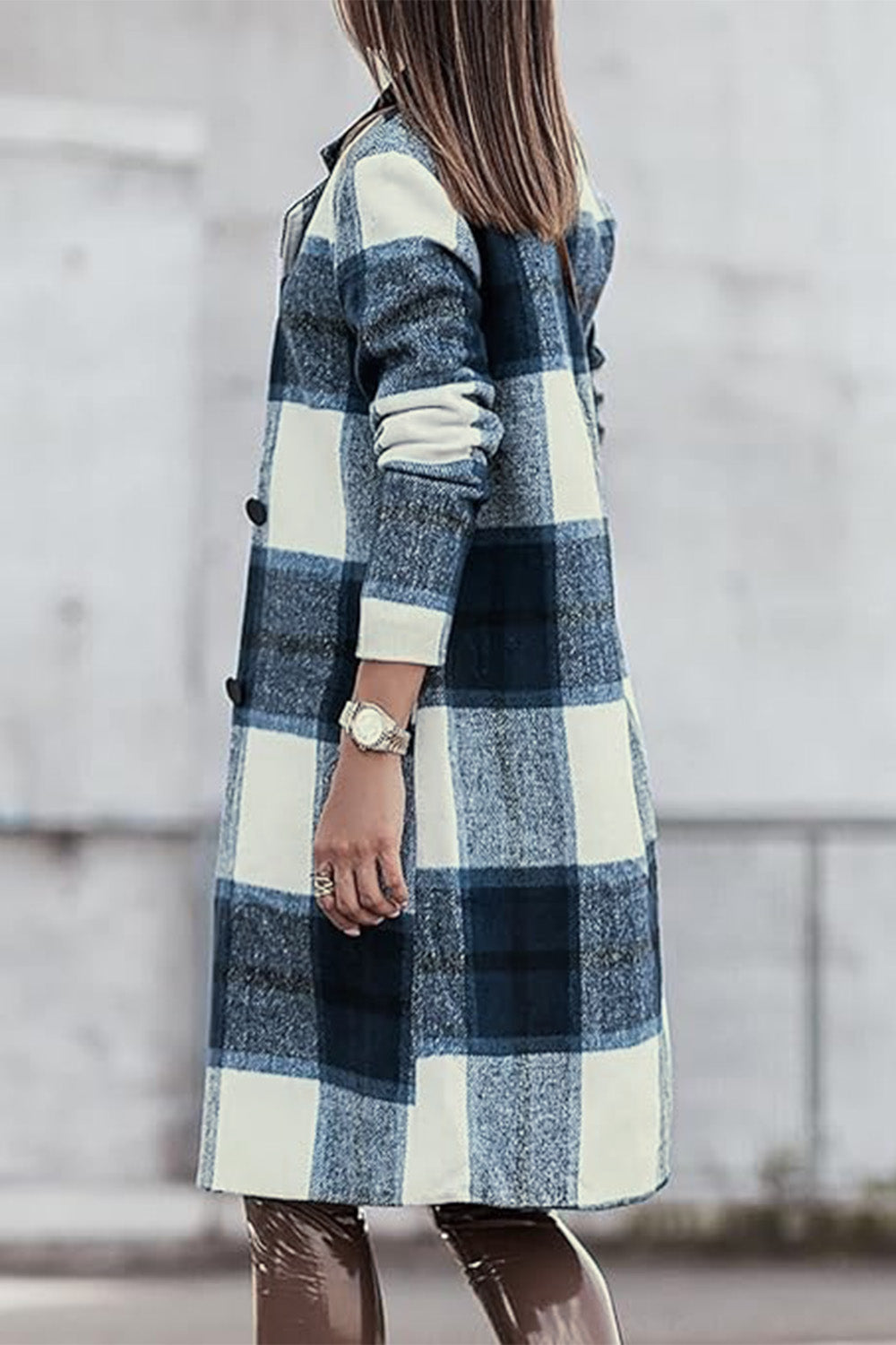 Double Take Full Size Plaid Button Up Lapel Collar Coat - FabFemina