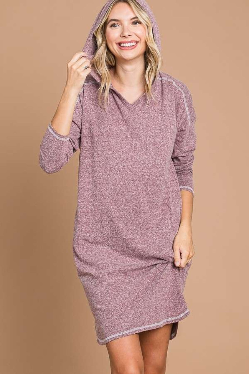 Culture Code Full Size Hooded Long Sleeve Sweater Dress - FabFemina