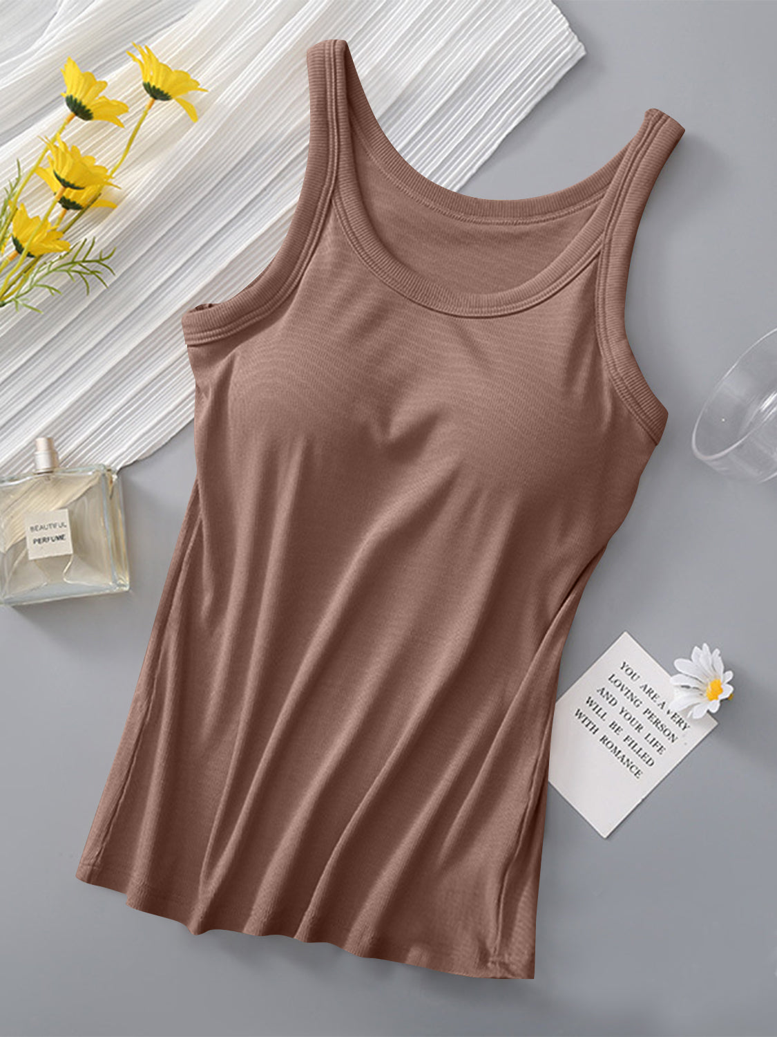 Round Neck Tank with Bra - FabFemina