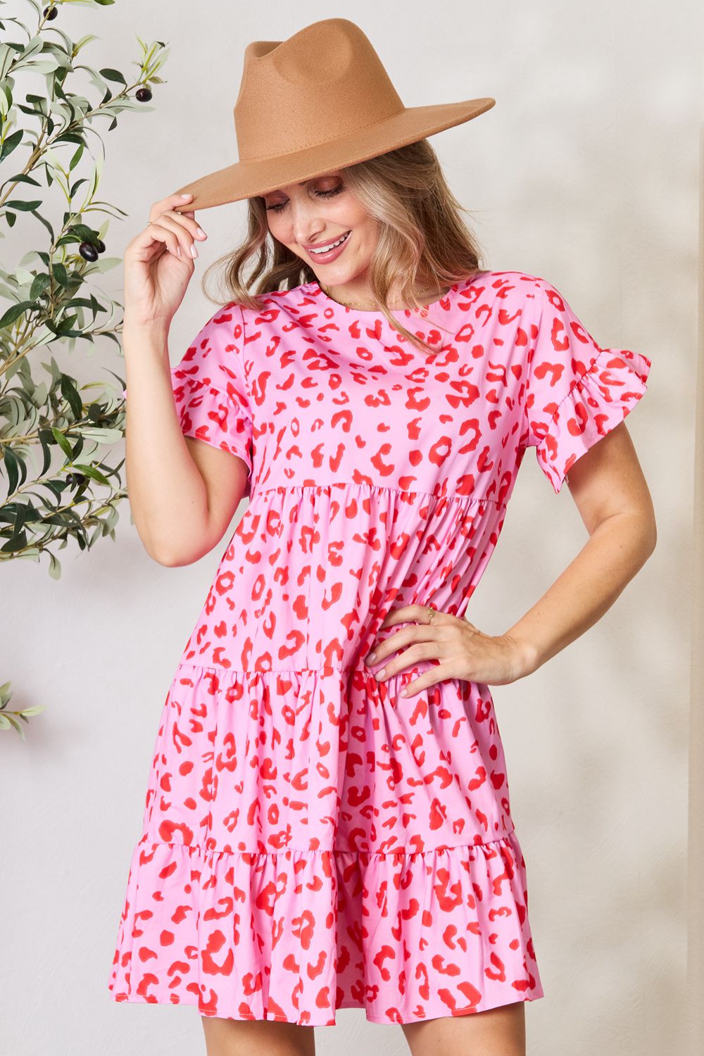 Double Take Short Flounce Sleeve Tiered Dress - FabFemina
