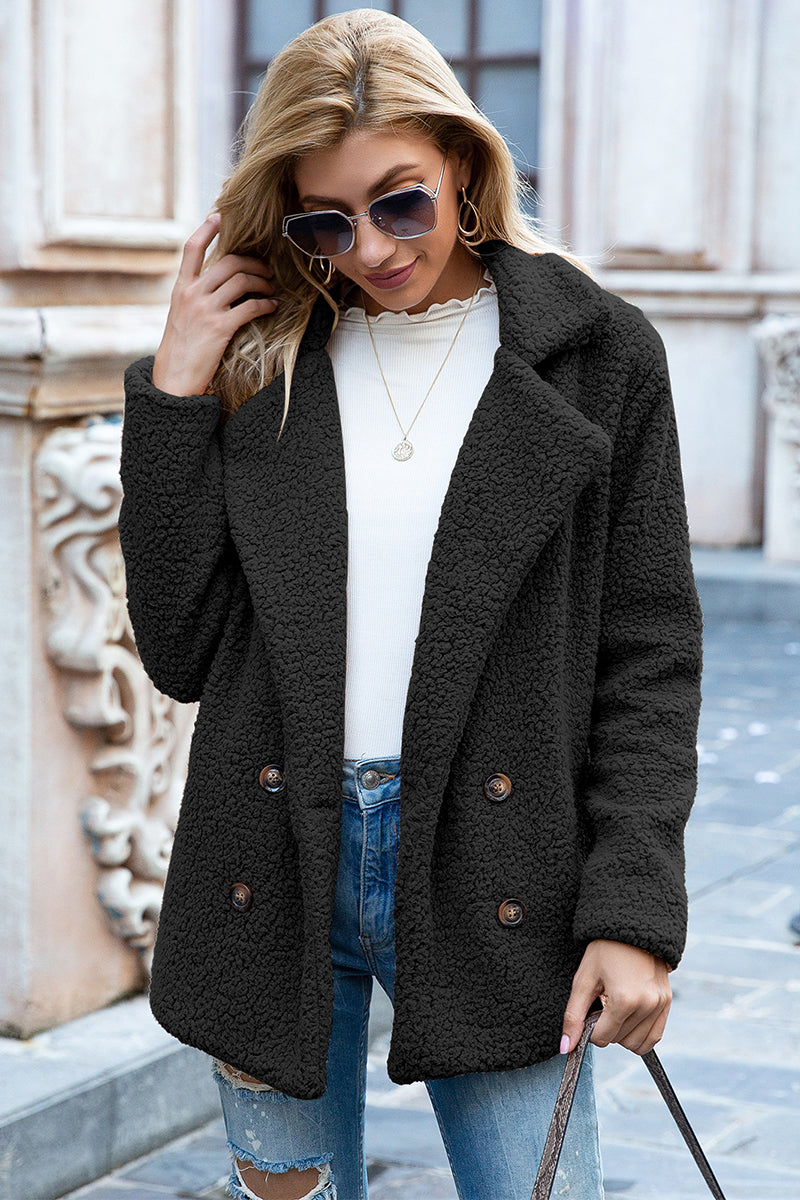 Ivy Lane Full Size Lapel Collar Sherpa Coat - FabFemina