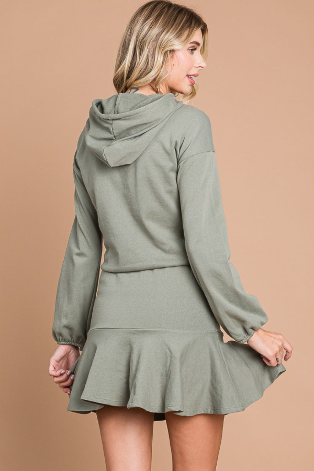 Culture Code Full Size Drawstring Dropped Shoulder Hooded Mini Dress - FabFemina