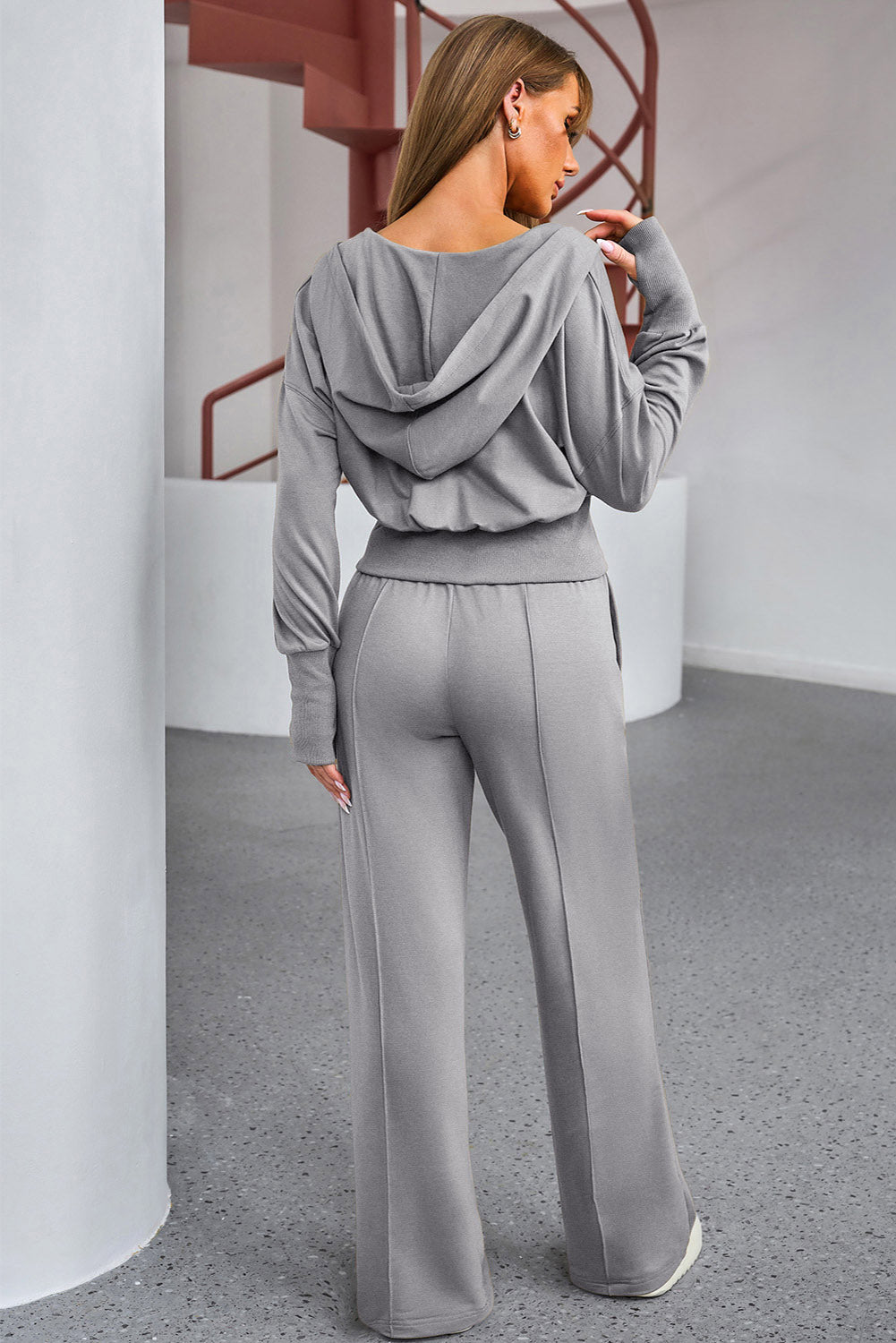 Dropped Shoulder Hoodie and Drawstring Pants Active Set - FabFemina
