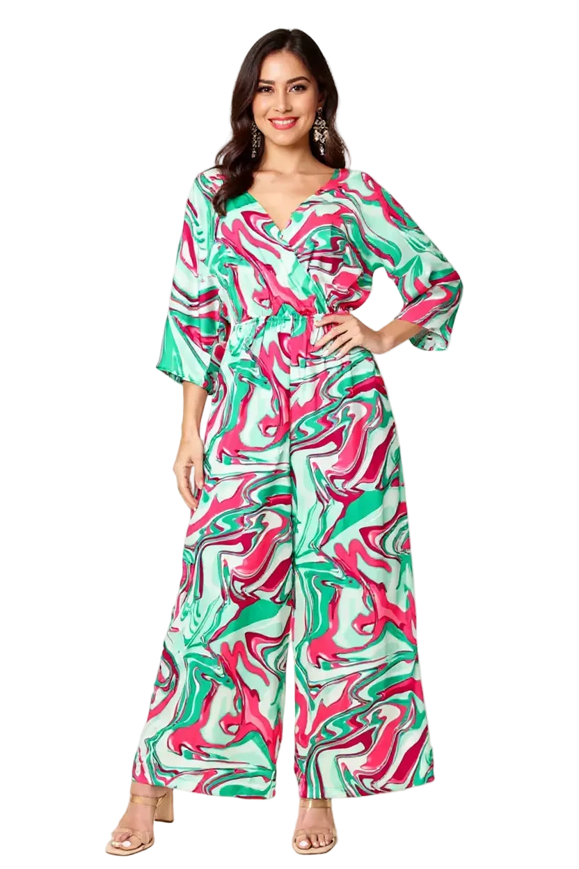 Double Take Full Size Half Sleeve Wide Leg Jumpsuit - FabFemina