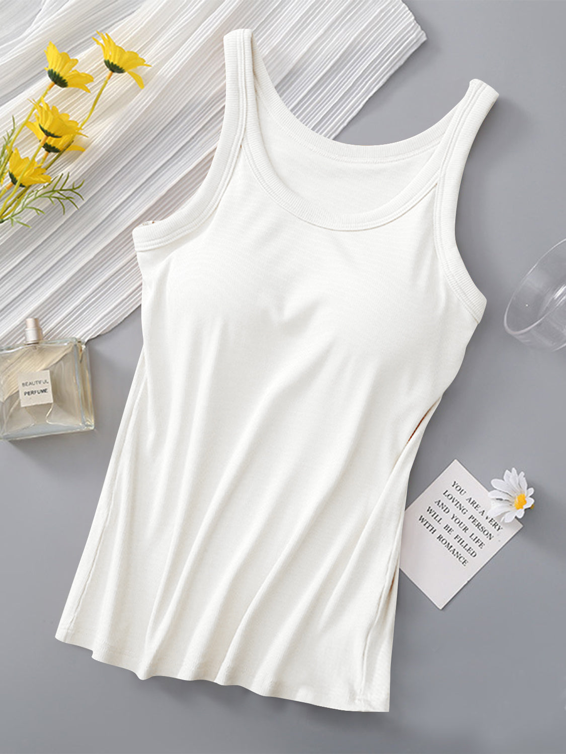 Round Neck Tank with Bra - FabFemina