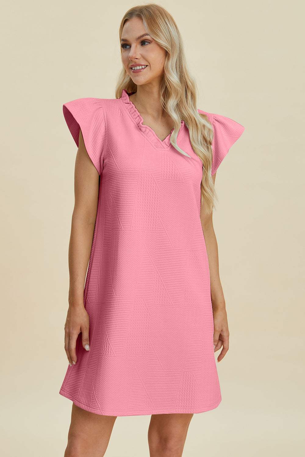 Double Take Full Size Ruffled V-Neck Cap Sleeve Dress - FabFemina