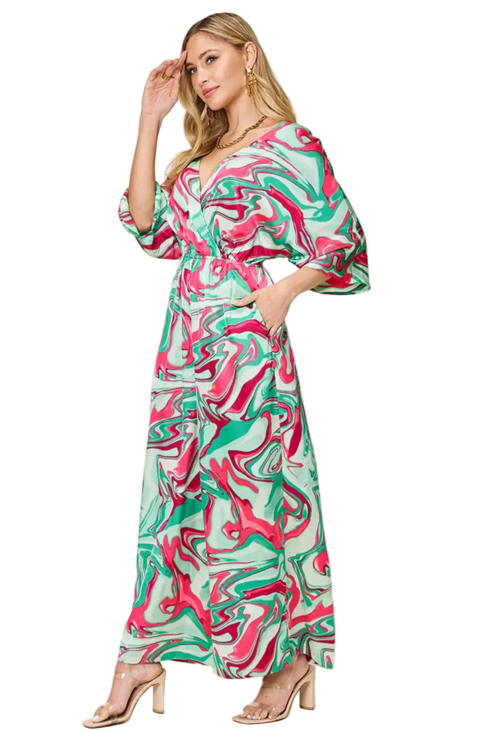 Double Take Full Size Half Sleeve Wide Leg Jumpsuit - FabFemina