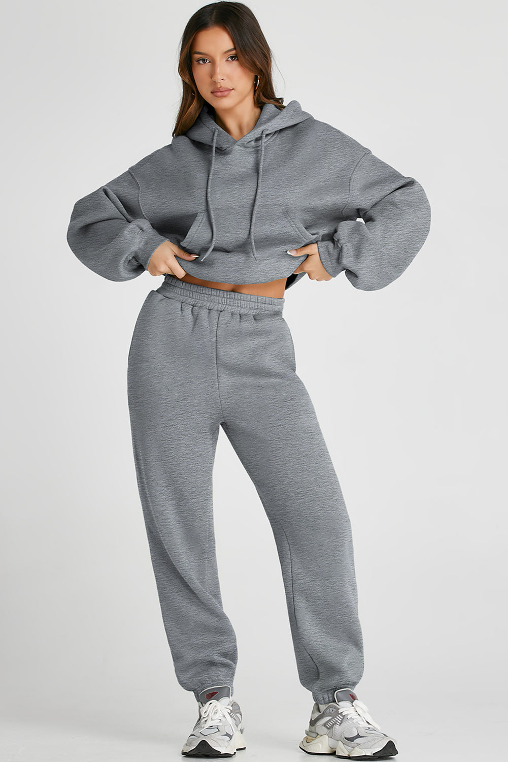 Dropped Shoulder Hooded Top and Pants Active Set - FabFemina