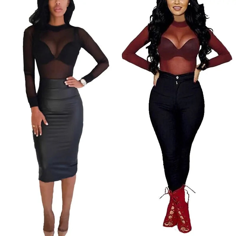 Sheer Mesh Sleeve Elegance Tops - FabFemina