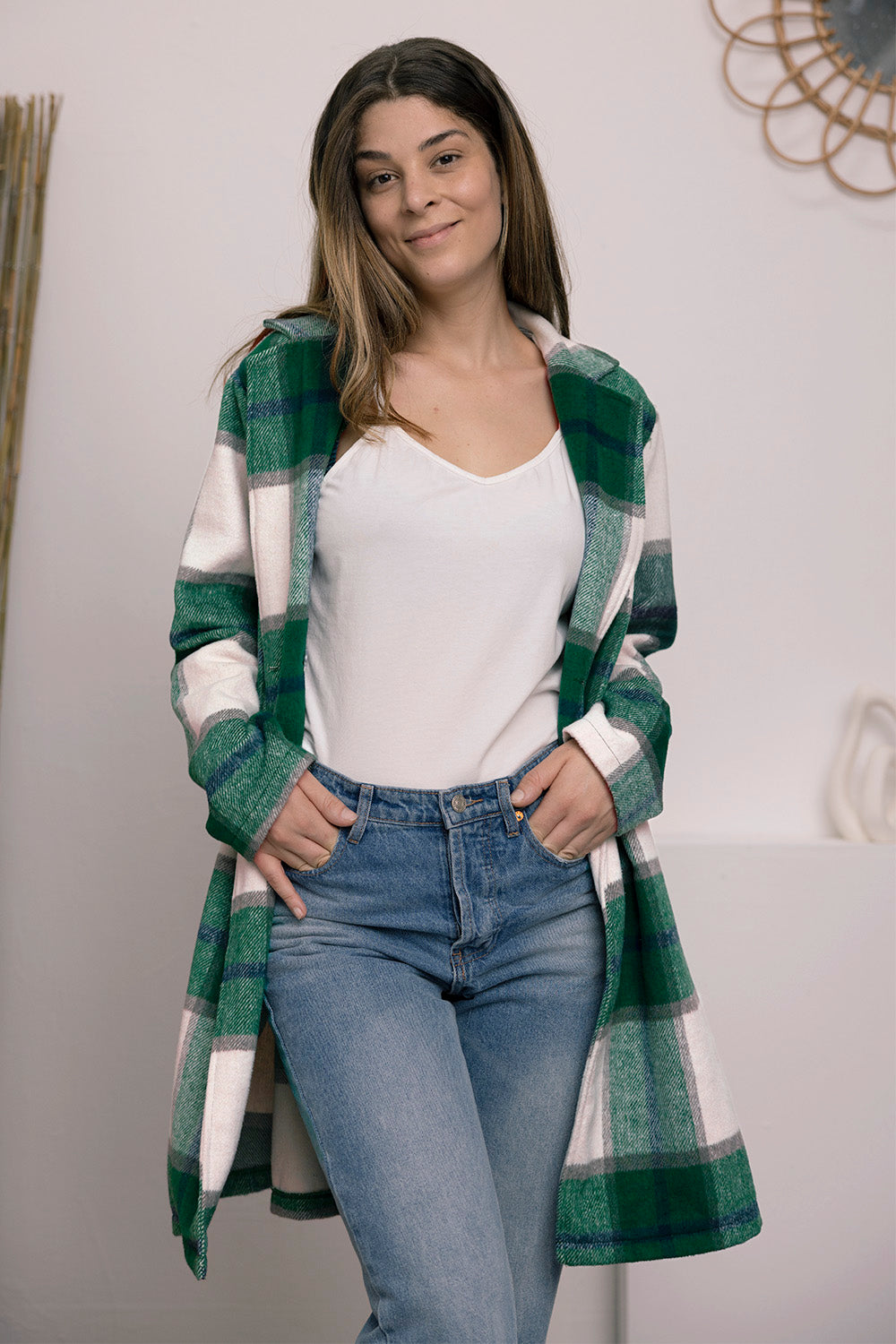 Double Take Full Size Plaid Button Up Lapel Collar Coat - FabFemina