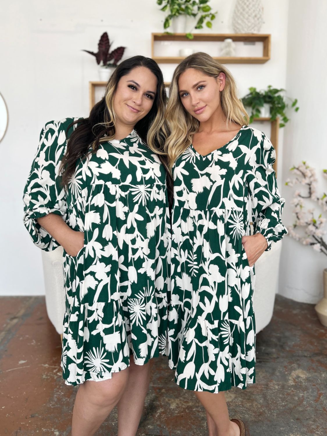 Double Take Full Size Printed Ruffle Hem Dress with Pocket - FabFemina