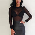 Sheer Mesh Sleeve Elegance Tops - FabFemina