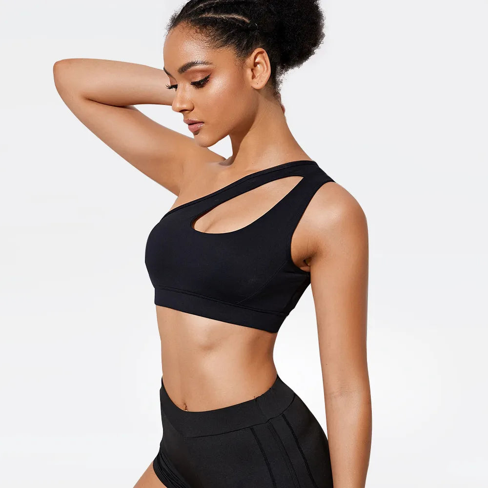 One-shoulder Sports Underwear Fitness Yoga Quick-drying Shock-proof Vest Running Bra for Women - FabFemina