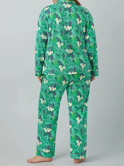ZJLJAYCHOU Womens Christmas Pajama Sets Satin Feather Trim Long Sleeve Button Down Sleepwear and Pants 2 Piece Plaid Pjs Set - FabFemina