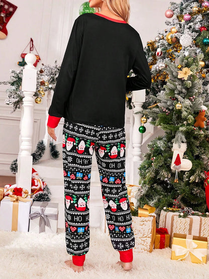 Womens 2 Piece Christmas Pj Sets Long Sleeve Crewneck Santa Claus Print Top and Drawstring Lounge Pants Soft Comfy Sleepwear - FabFemina