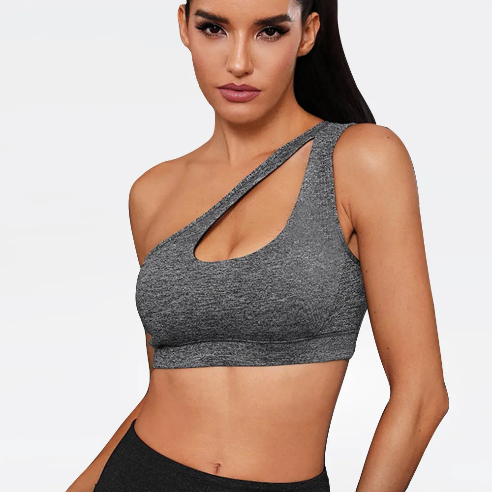 One-shoulder Sports Underwear Fitness Yoga Quick-drying Shock-proof Vest Running Bra for Women - FabFemina