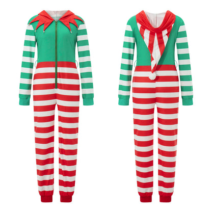 Combhasaki Women's Christmas Casual Pajamas Oneseies Romper Long Sleeve Zip Up Hooded Jumpsuit Sleepwear Holiday Costume - FabFemina