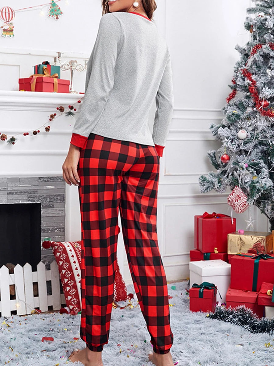 Women Christmas Pajamas Sets Car Plaid Print Long sleeve Tops Pants Female Home Clothes Sleepwear Homewear Loungewear Sets - FabFemina