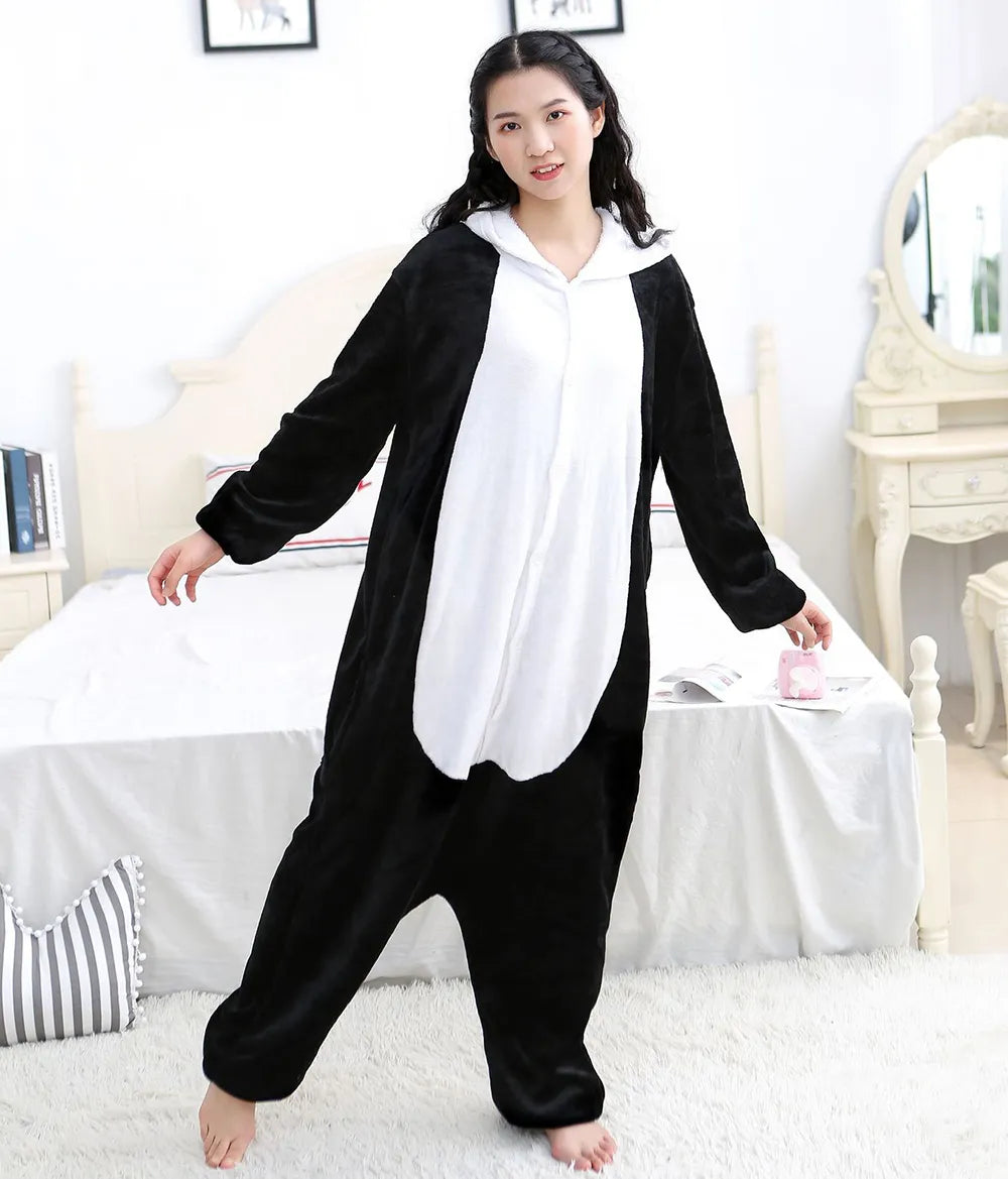 Winter Adults Animal Panda Onesies Women Men Unisex Anime Pajamas Cartoon Costumes Christmas Hooded Jumpsuits Flannel Pyjamas - FabFemina