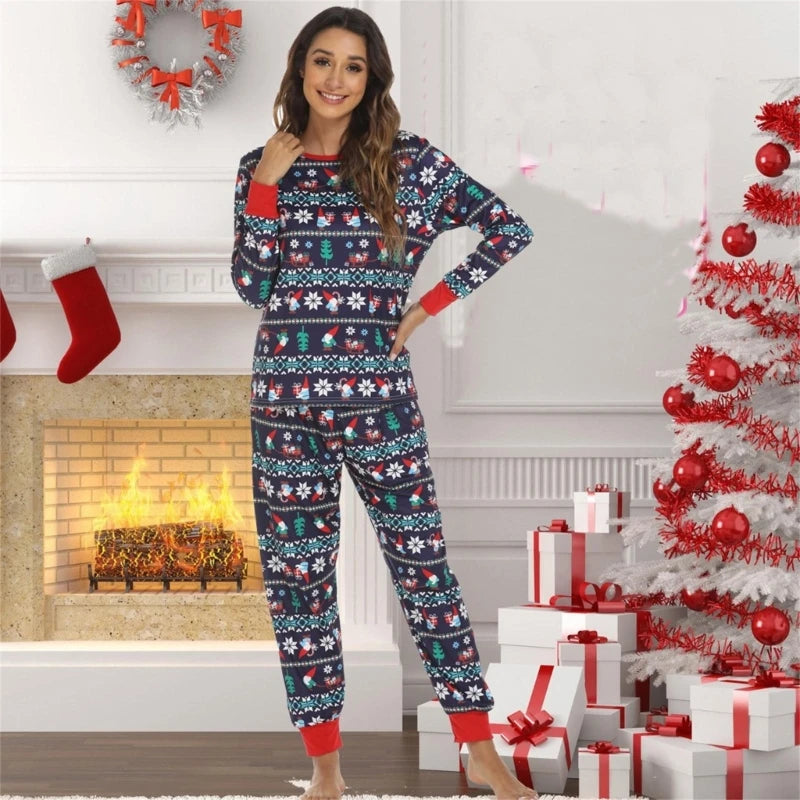 Women Men Christmas Pajamas Long Sleeve Pj Set Printed Shirt Tops and Long Pants Casual PJ Loungewear - FabFemina