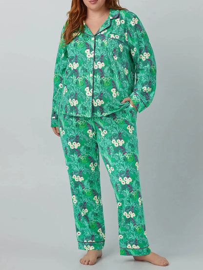 ZJLJAYCHOU Womens Christmas Pajama Sets Satin Feather Trim Long Sleeve Button Down Sleepwear and Pants 2 Piece Plaid Pjs Set - FabFemina